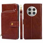 For Huawei Mate 50 Pro Zipper Bag Flip Leather Phone Case(Brown)