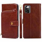 For ZTE Blade A72 5G Zipper Bag Flip Leather Phone Case(Brown)