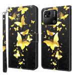 For Xiaomi Redmi 10A 3D Painting Pattern TPU + PU Leather Phone Case(Gold Butterfly)