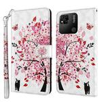 For Xiaomi Redmi 10A 3D Painting Pattern TPU + PU Leather Phone Case(Cat Under The Tree)