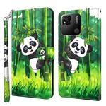For Xiaomi Redmi 10A 3D Painting Pattern TPU + PU Leather Phone Case(Panda Climbing Bamboo)
