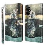 For Xiaomi Poco M4 5G/Redmi 10 5G 3D Painting Pattern TPU + PU Leather Phone Case(Cat Tiger)