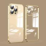 For iPhone 14 Pro Max Dustproof Glass Lens Protection Electroplating Phone Case(Gold)
