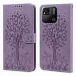 For Xiaomi Redmi 10A Tree & Deer Pattern Pressed Flip Leather Phone Case(Purple)