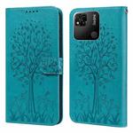 For Xiaomi Redmi 10A Tree & Deer Pattern Pressed Flip Leather Phone Case(Blue)