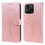 For Xiaomi Redmi 10A Tree & Deer Pattern Pressed Flip Leather Phone Case(Pink)
