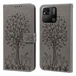 For Xiaomi Redmi 10A Tree & Deer Pattern Pressed Flip Leather Phone Case(Grey)