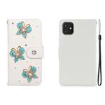 For iPhone 11 Horizontal Flip Solid Color Rhinestones Leather Case with Card Slot & Wallet & Holder(Three Butterflies)