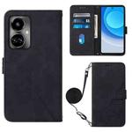 For Tecno Camon 19 Crossbody 3D Embossed Flip Leather Phone Case(Black)