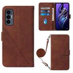 For Tecno Pova 3 LE7 Crossbody 3D Embossed Flip Leather Phone Case(Brown)