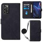 For ZTE Blade A72 Crossbody 3D Embossed Flip Leather Phone Case(Black)