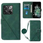 For OnePlus 10T 5G Global Crossbody 3D Embossed Flip Leather Phone Case(Dark Green)