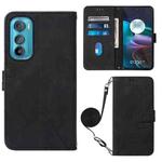 For Motorola Edge 30 Crossbody 3D Embossed Flip Leather Phone Case(Black)