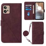 For Motorola Moto G32 Crossbody 3D Embossed Flip Leather Phone Case(Wine Red)