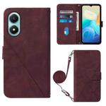 For vivo Y02s Crossbody 3D Embossed Flip Leather Phone Case(Wine Red)