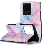 For Galaxy S20 Ultra Painted Pattern Horizontal Flip Leather Case with Holder & Card Slots & Wallet(Pink Blue Marble)