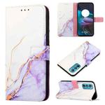 For Motorola Edge 30 PT003 Marble Pattern Flip Leather Phone Case(White Purple)