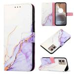 For Motorola Moto G32 PT003 Marble Pattern Flip Leather Phone Case(White Purple)