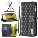 For vivo Y35/Y22 Diamond Lattice Zipper Wallet Leather Flip Phone Case(Black)