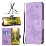 For vivo Y35/Y22 Two Butterflies Embossing Leather Phone Case(Purple)