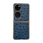 For Huawei P50 Pocket Genuine Leather Ostrich Texture Nano Plating Phone Case(Blue)