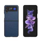 For Samsung Galaxy Z Flip4 Cross Texture Genuine Leather + TPU Phone Case(Blue)