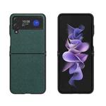 For Samsung Galaxy Z Flip4 Cross Texture Genuine Leather + TPU Phone Case(Green)
