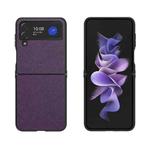 For Samsung Galaxy Z Flip4 Cross Texture Genuine Leather + TPU Phone Case(Purple)