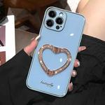 For iPhone 14 Pro Diamond Heart Holder Phone Case(Blue)