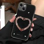 For iPhone 14 Plus Diamond Heart Holder Phone Case(Black)