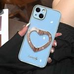 For iPhone 14 Plus Diamond Heart Holder Phone Case(Blue)