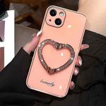 For iPhone 14 Diamond Heart Holder Phone Case(Pink)