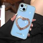 For iPhone 14 Diamond Heart Holder Phone Case(Blue)