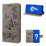 For Asus Zenfone 9 Butterfly Embossed Horizontal Flip Leather Phone Case(Grey)