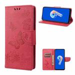 For Asus Zenfone 9 Butterfly Embossed Horizontal Flip Leather Phone Case(Red)