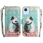 For Realme C30 3D Colored Horizontal Flip Leather Phone Case(Black White Cat)