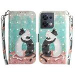 For OPPO Reno8 3D Colored Horizontal Flip Leather Phone Case(Black White Cat)