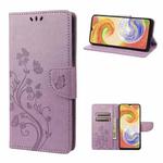 For Samsung Galaxy A04 Butterfly Flower Pattern Flip Leather Phone Case(Light Purple)