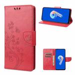 For Asus Zenfone 9 Butterfly Flower Pattern Flip Leather Phone Case(Red)