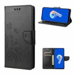 For Asus Zenfone 9 Butterfly Flower Pattern Flip Leather Phone Case(Black)