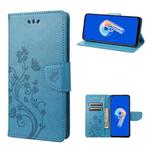 For Asus Zenfone 9 Butterfly Flower Pattern Flip Leather Phone Case(Blue)