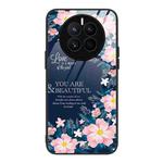 For Huawei Mate 50 Colorful Painted Glass Phone Case(Flower)