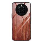 For Huawei Mate 50 Wood Grain Glass Phone Case(Coffee)