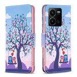 For vivo Y35 / Y22 Colored Drawing Pattern Flip Leather Phone Case(Owl)