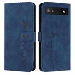 For Google Pixel 6a Skin Feel Heart Pattern Leather Phone Case(Blue)