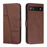 For Google Pixel 6a Stitching Calf Texture Buckle Leather Phone Case(Brown)