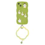 For iPhone 13 mini Wave Edge Duck Silicone Phone Case with Wristband(Green Small Bell)