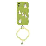 For iPhone 11 Wave Edge Duck Silicone Phone Case with Wristband(Green Small Bell)