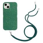 For iPhone 14 Wheat Straw Material Degradable TPU Phone Case with Lanyard(Dark Green)