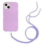 For iPhone 14 Plus Wheat Straw Material Degradable TPU Phone Case with Lanyard(Purple)